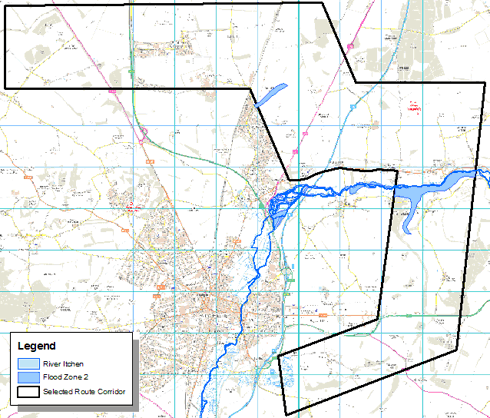 Figure 8.1: Water resource and flood risk areas in the selected corridor