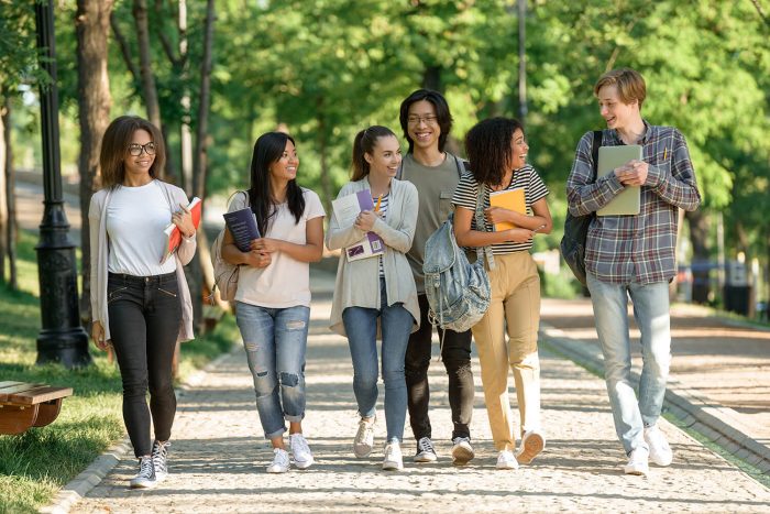 international students walking