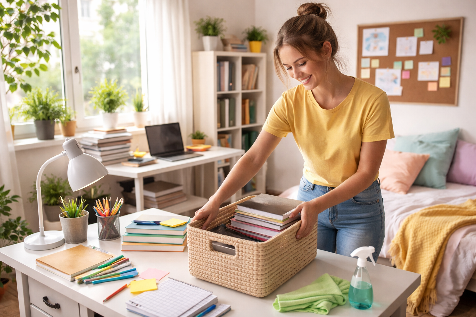 Spring Cleaning for Students: How to Declutter Your Space, Mind and Study Notes Student cleaning her space